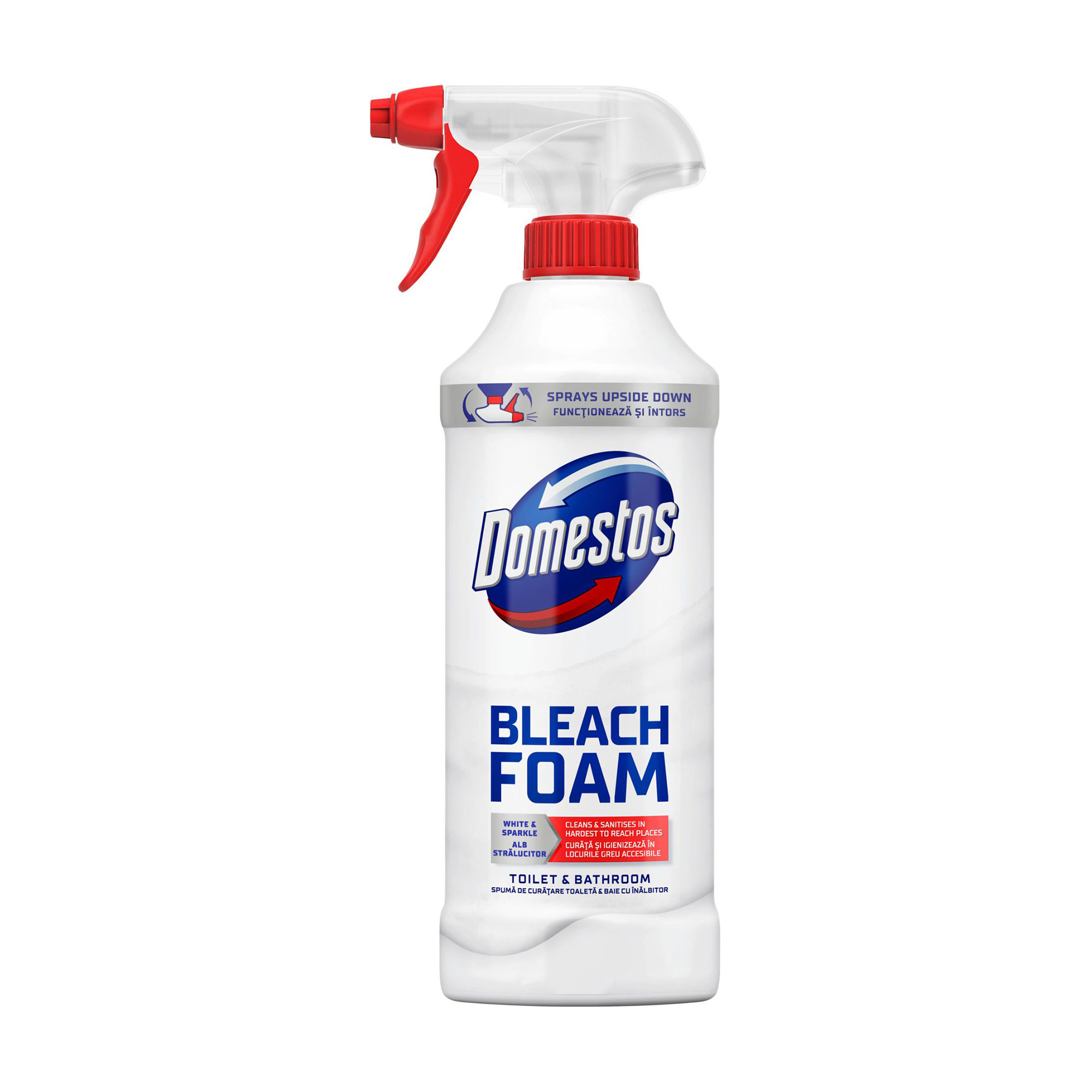 Спрей-піна для чищення унітазу та ванної кімнати Domestos Відбілювання та блиск, 435 мл